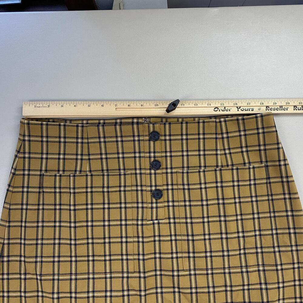 LOFT Mini Skirt Womens 16 Tan Plaid Button Pockets Autumn Neutral Academia 38x20 - Picture 4 of 11